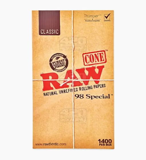 RAW 98MM CLASSIC 98 SPECIAL PRE ROLLED UNBLEACHED CONES 1400/BOX